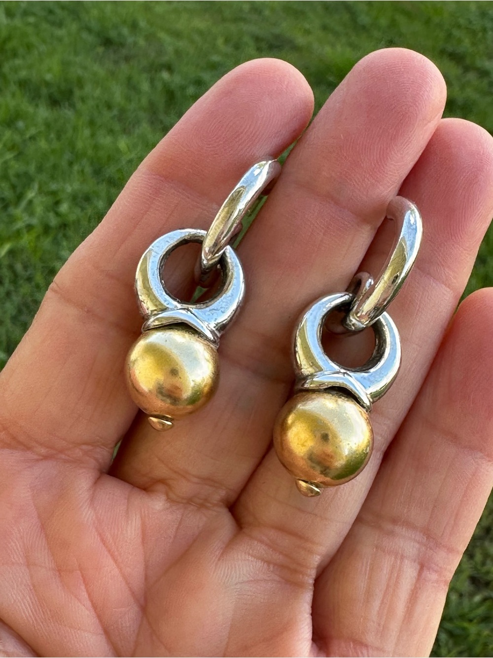 Vintage Two-Tone Drop Dangle Hoop Earrings